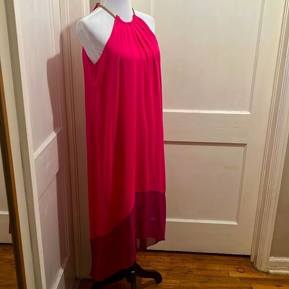 Sheer Kate & Lily Color Block High/Low Dress w/ Gold Necklace Collar Size 12 - Picture 2 of 8
